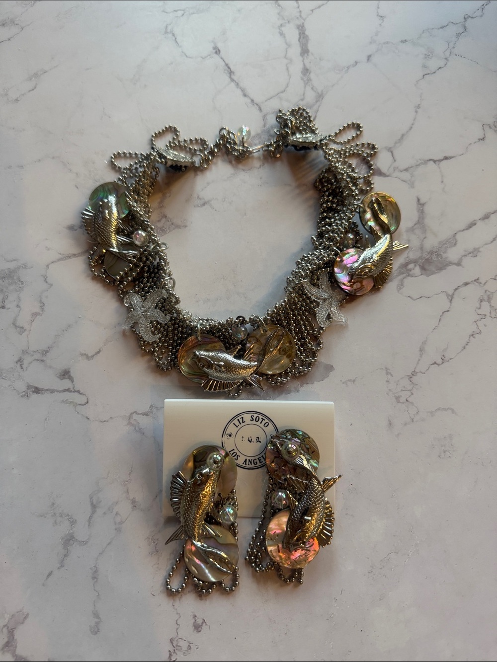 Liz Soto earring and necklace ocean set
